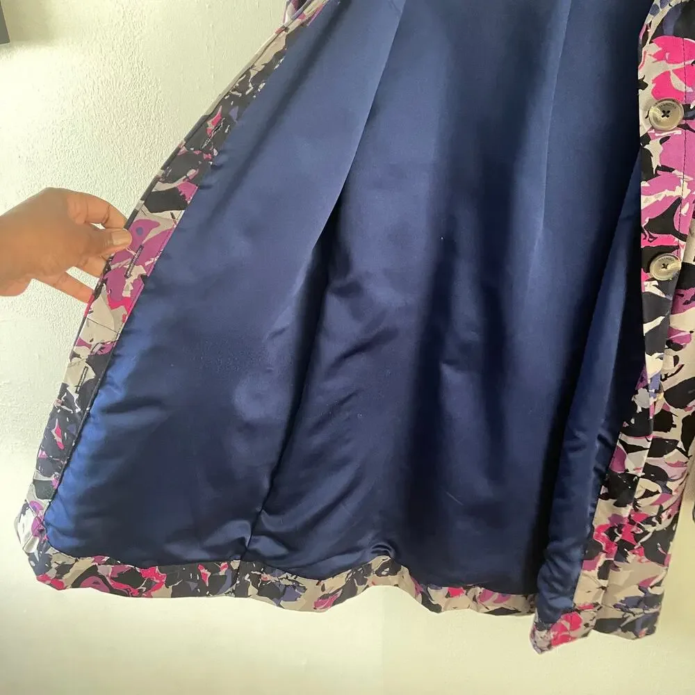 Thakoon Womens XS Floral Rain Coat Purple Blue Canvas Water Resistant Canvas